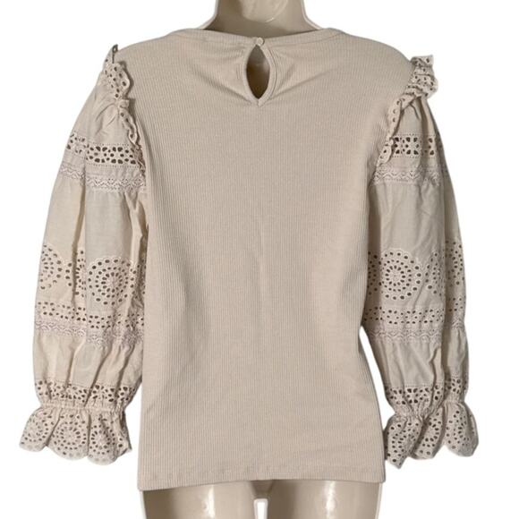 J. Crew Ruffle Trim Eyelet Top in Vintage Rib Pale Bone Size S - Picture 3 of 5
